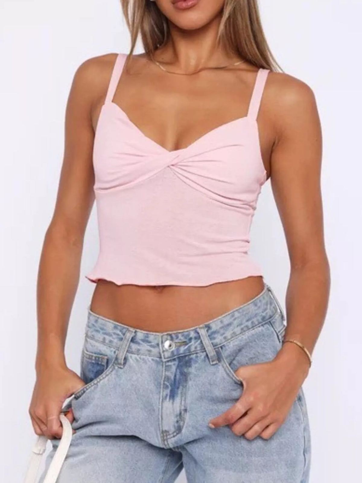 Twist front cropped cami, front view