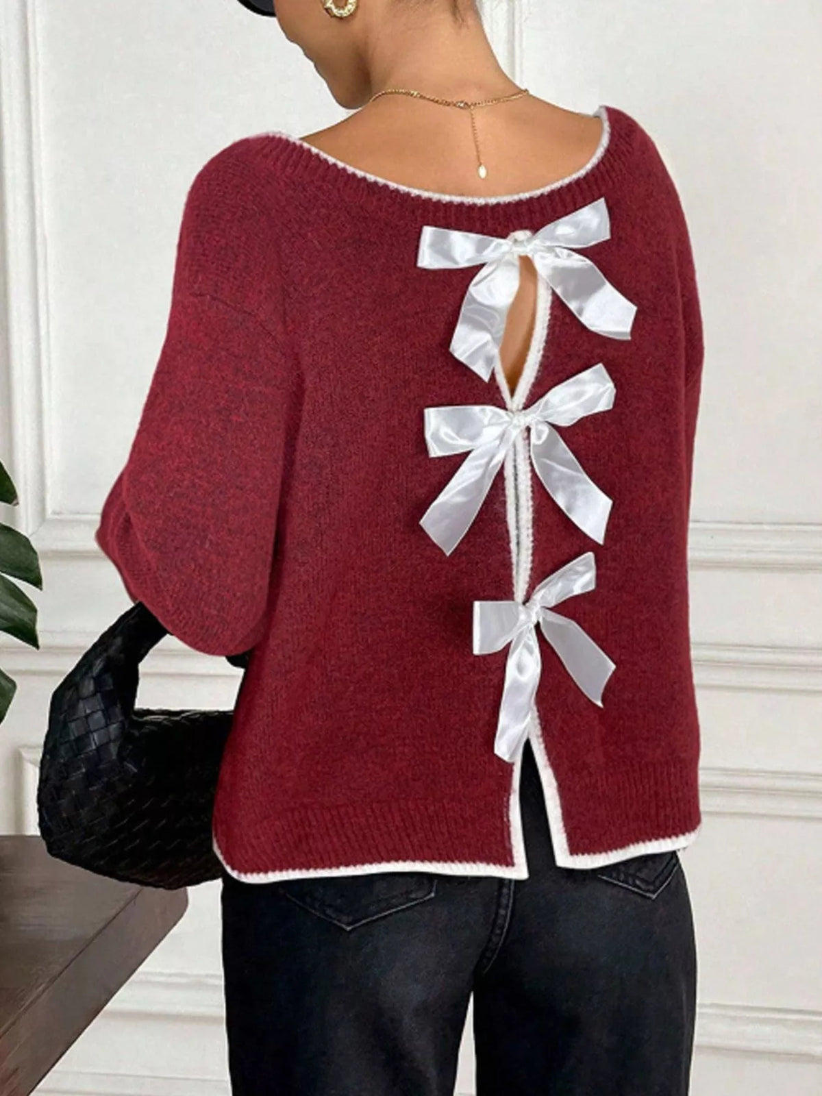 Back bowknot detail on knit sweater