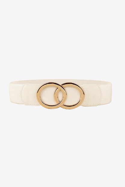 Zinc Alloy Buckle Elastic PU Belt White One Size - Fashorio
