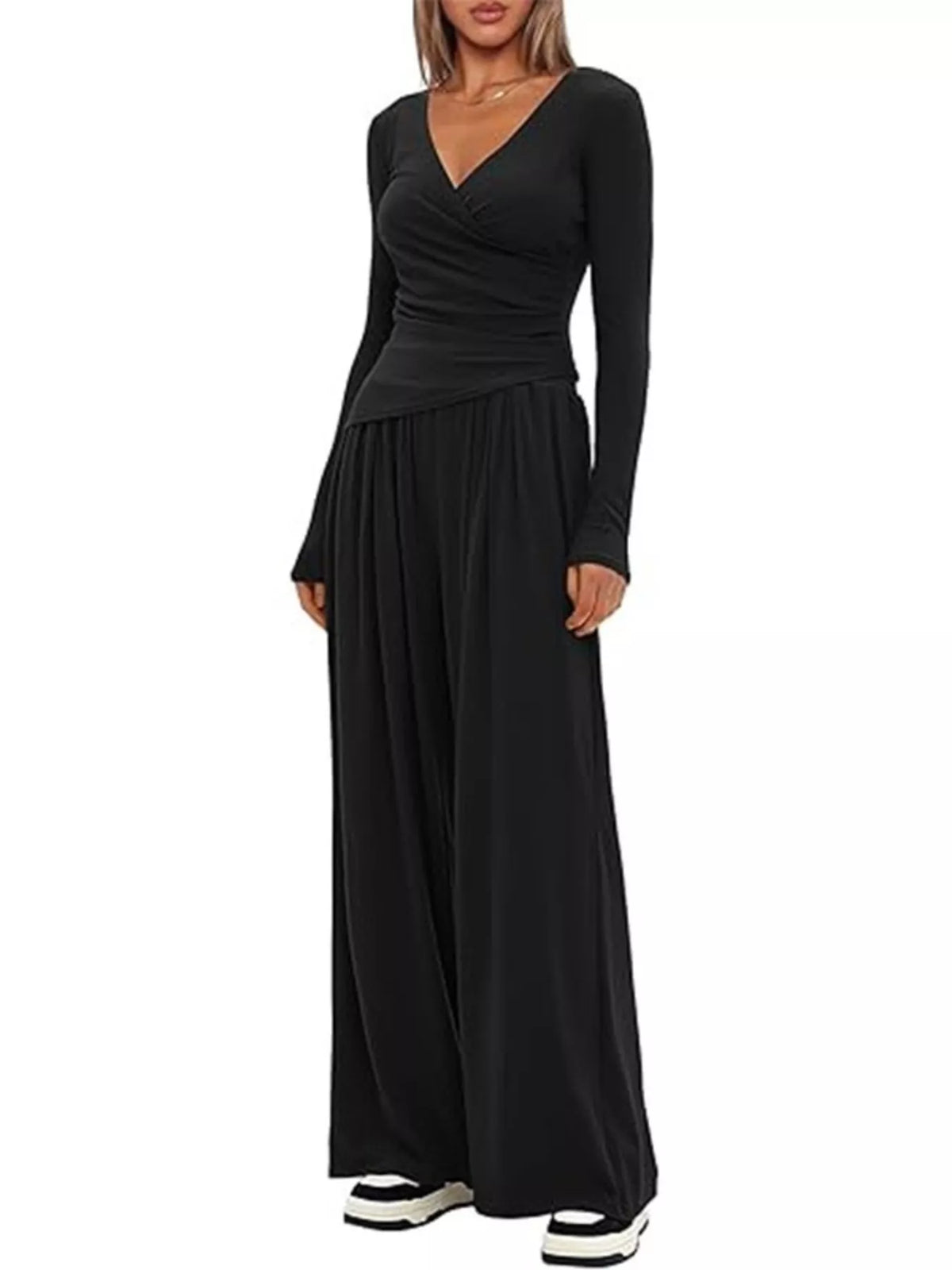 Casual Long Sleeve Top and Wide Leg Pants Set, view 15