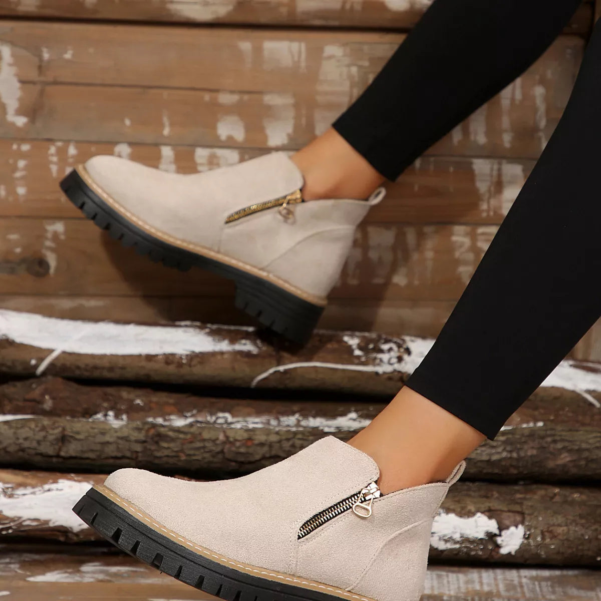 side zip ankle boots full outfit view