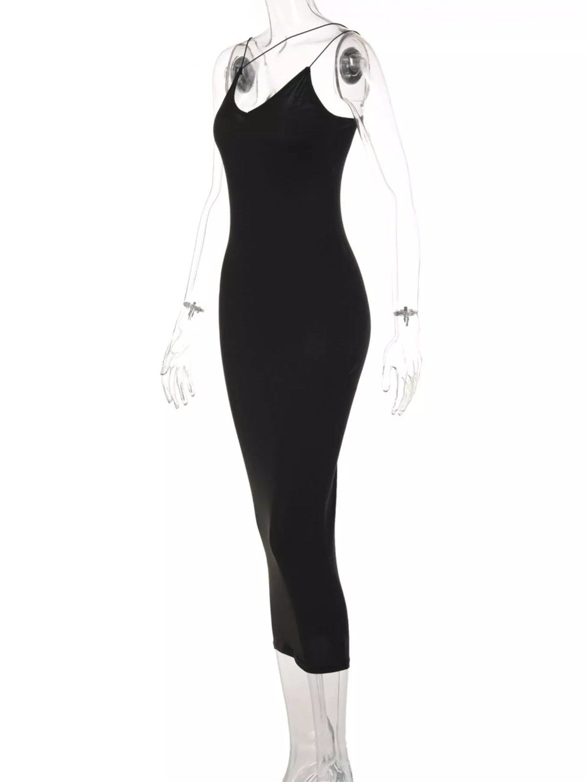 Hem and midi length of the spaghetti strap dress