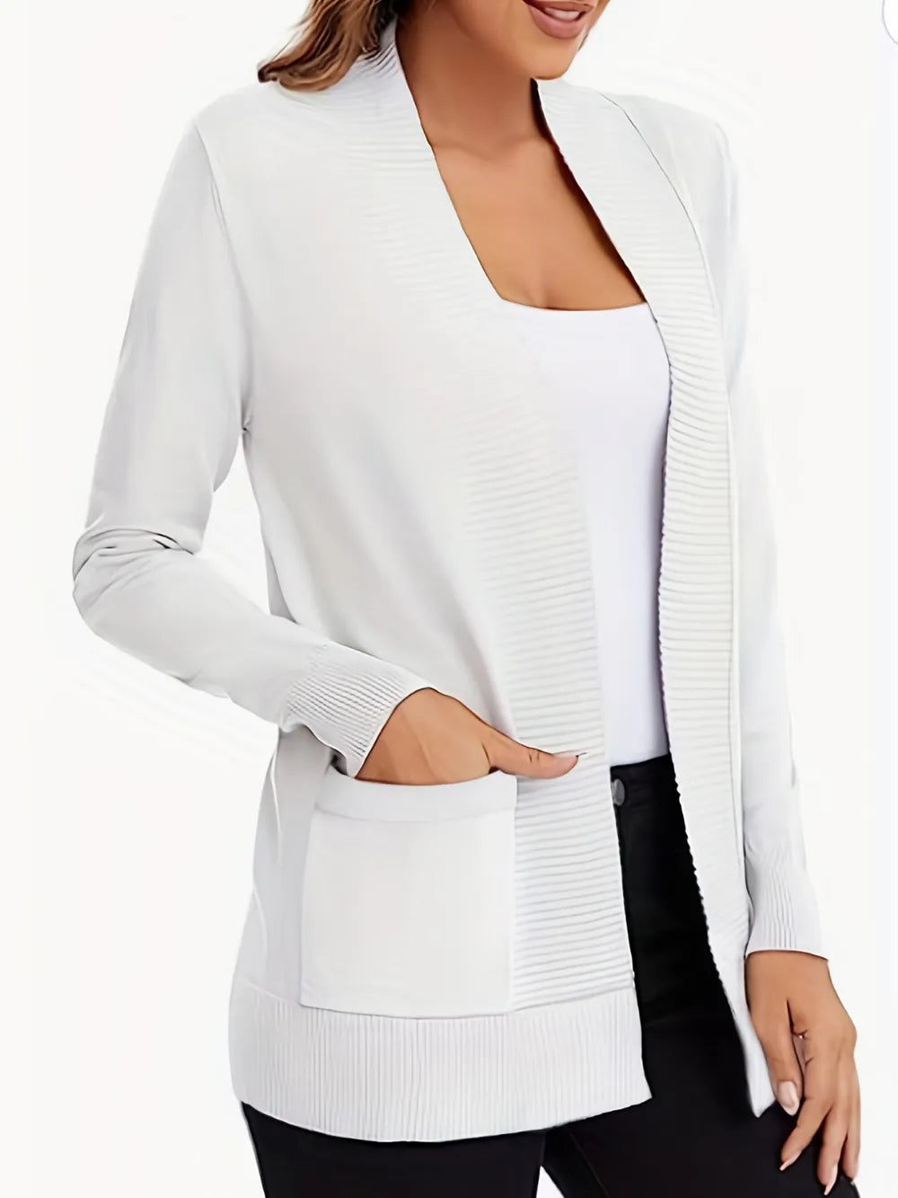 Open Front Long Sleeve Sweater Cardigan - Fashorio