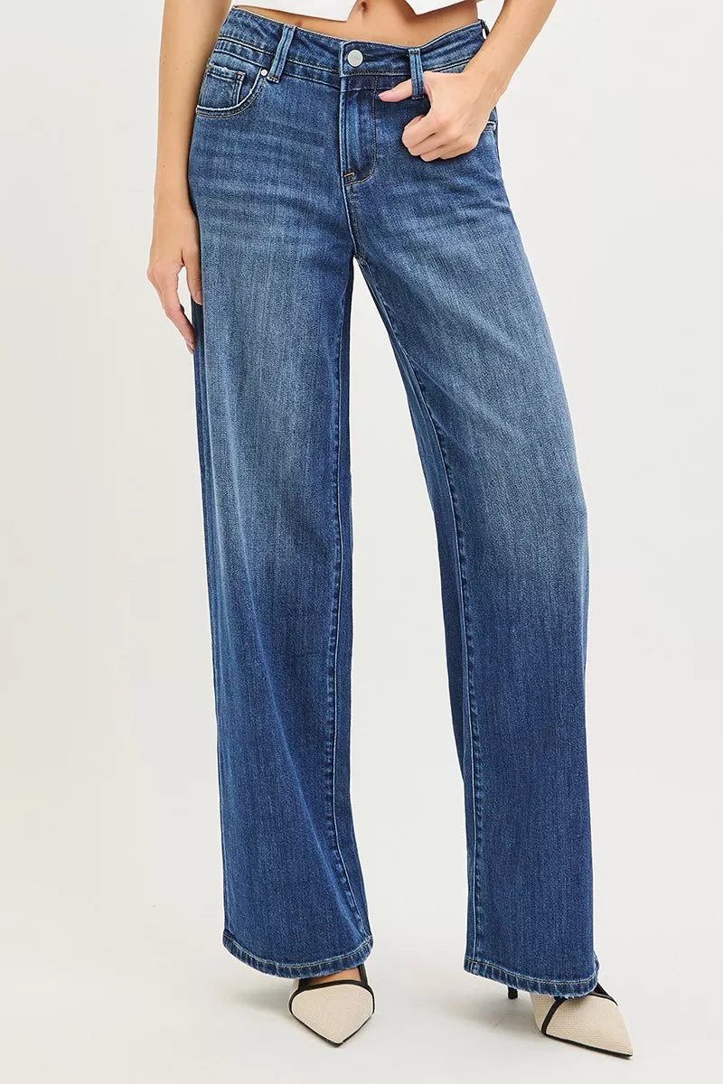 RISEN baggy jeans soft blend dark wash side view