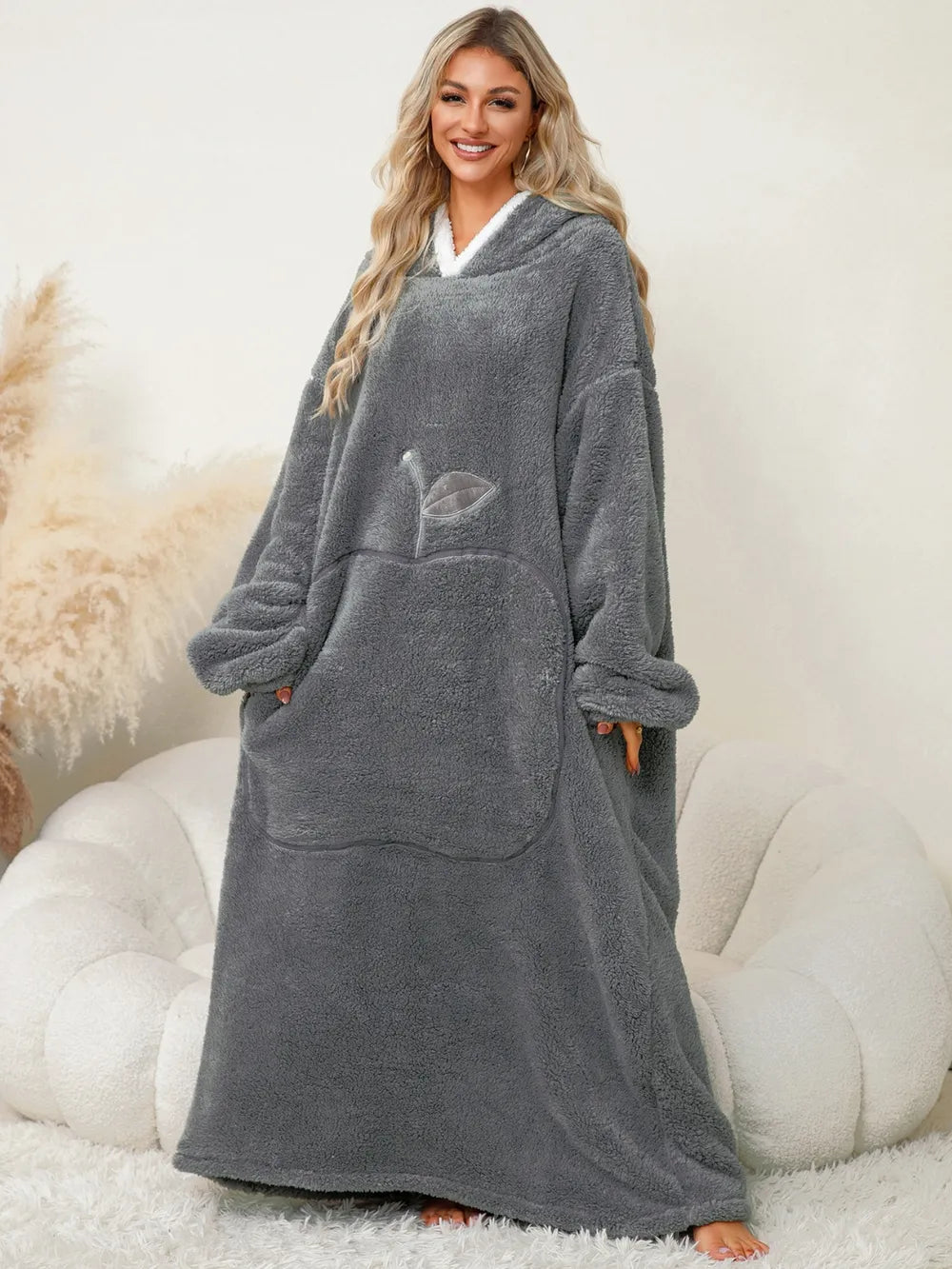 Pocketed Contrast Long Sleeve Hooded Lounge Dress - Fashorio
