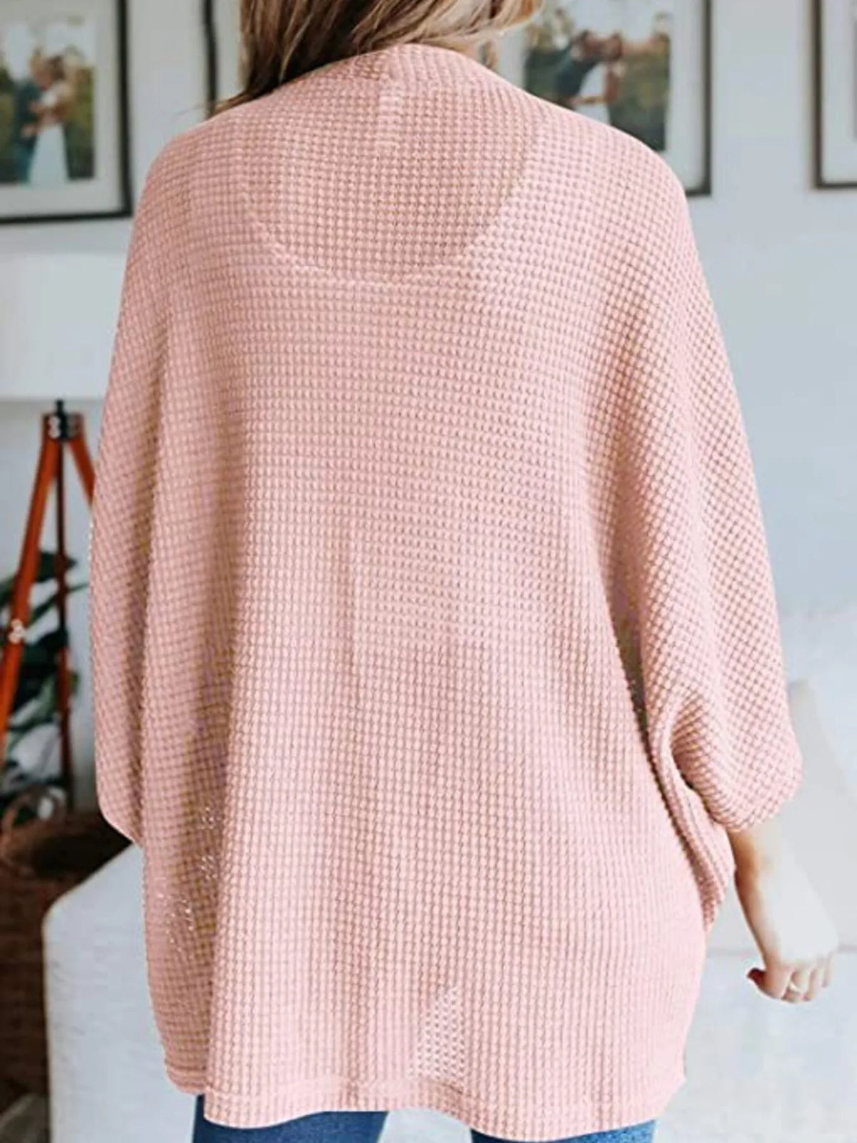 waffle knit open front plus size cardigan styled outfit view