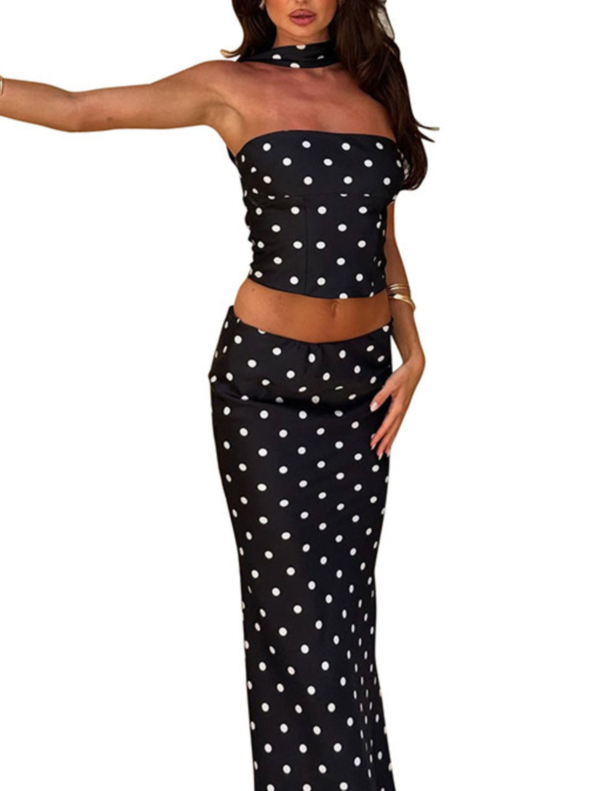 Polka dot maxi skirt set back view