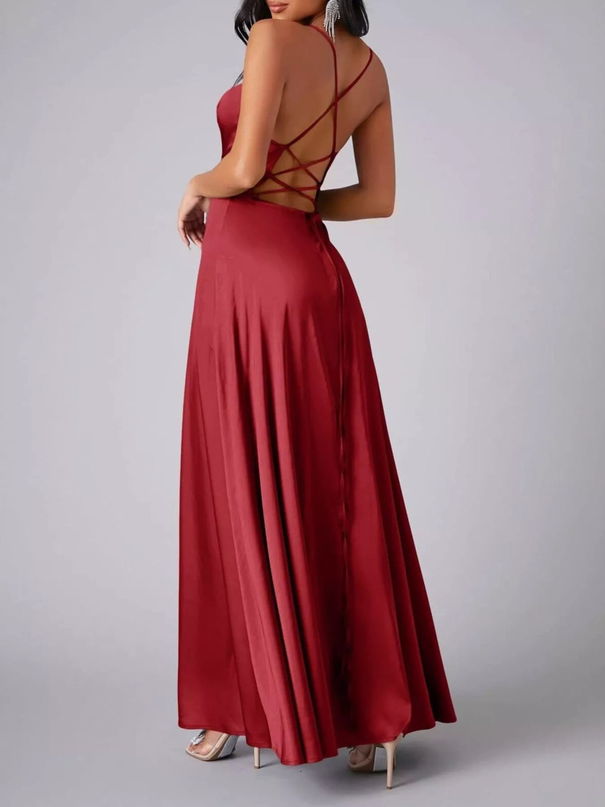Maxi dress showing lace up back detail