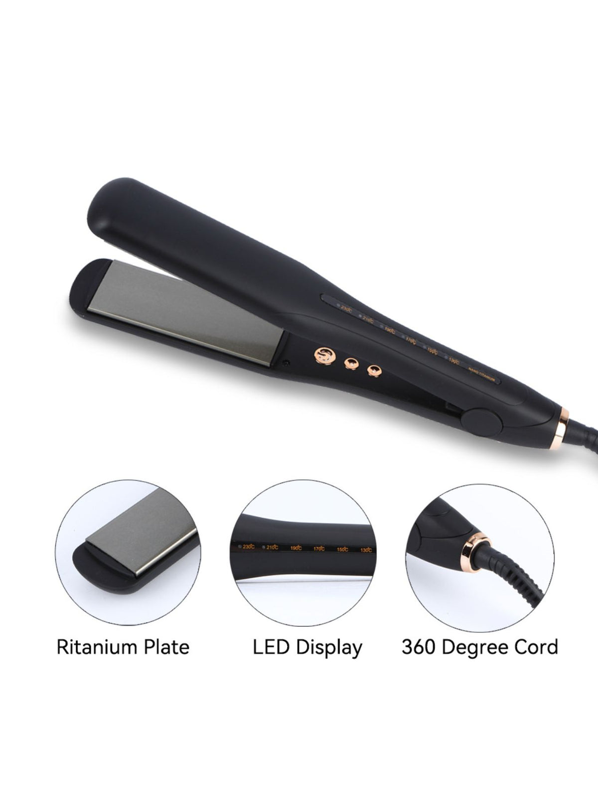 Straightener smoothing a section of hair