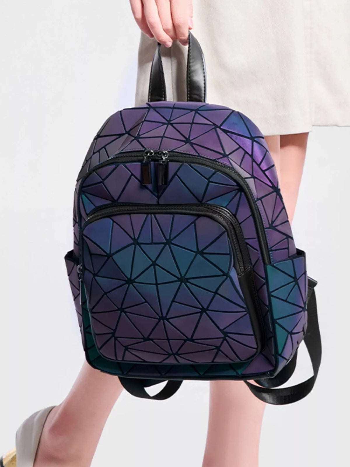 Plum purple geometric backpack side profile