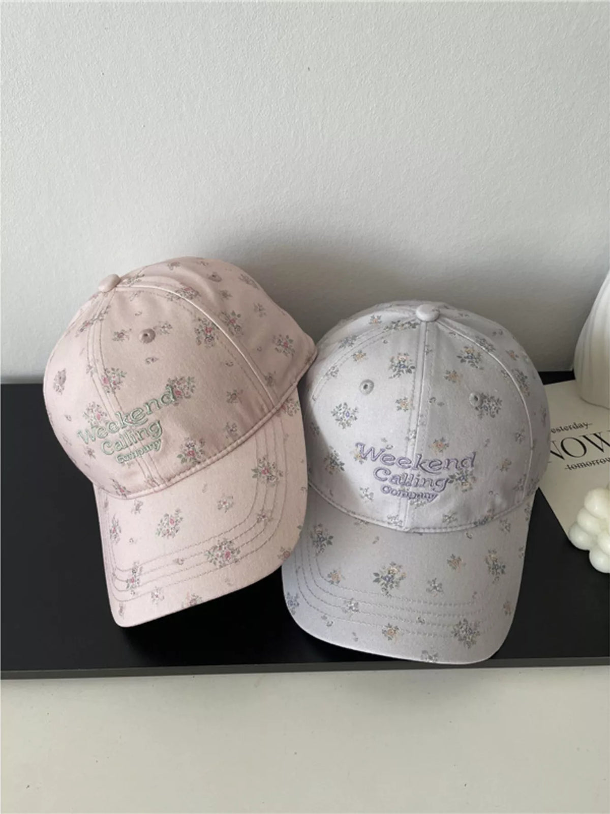floral embroidered baseball cap styled outfit