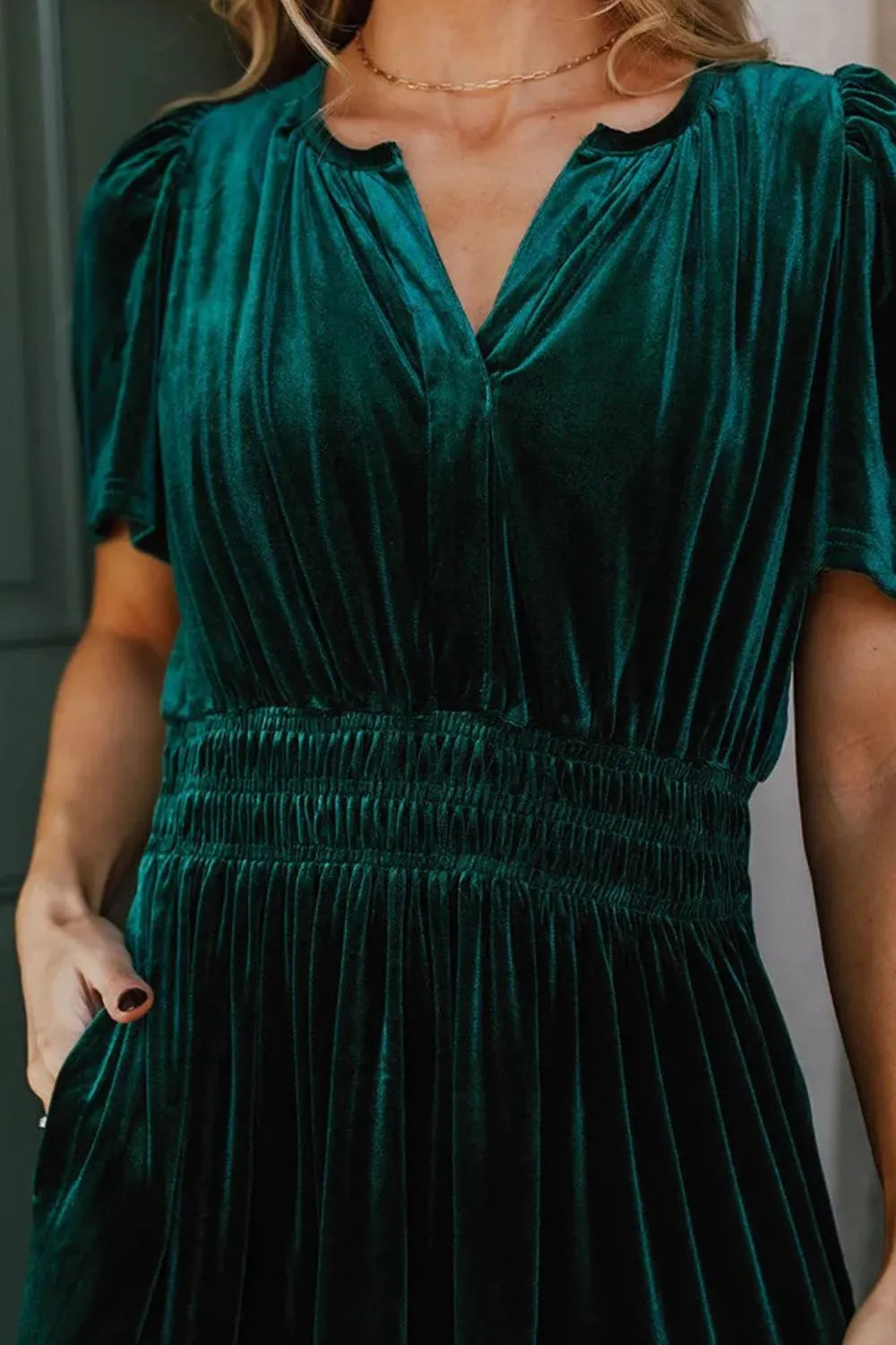 Tiered Short Sleeve Maxi Dress with Pockets, side view