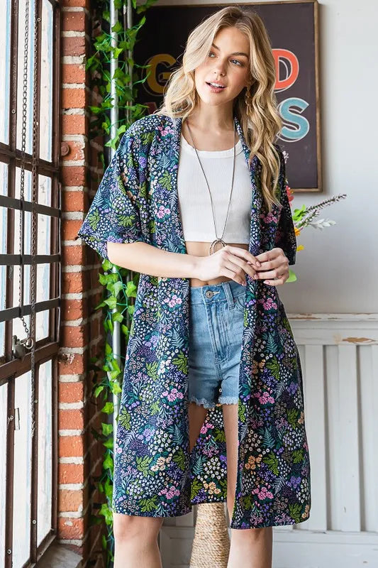 Heimish Full Size Half Sleeve Floral Open Cardigan Plus Size - Fashorio