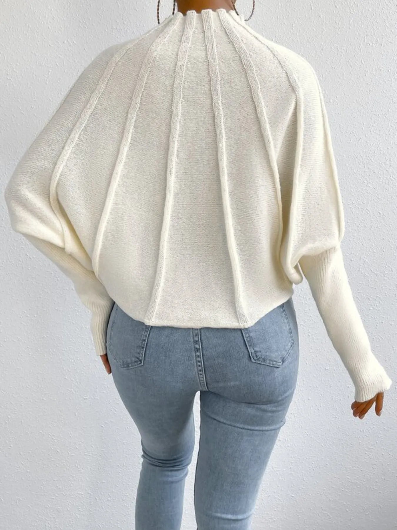 Mock Neck Ribbed Long Sleeve Sweater - Fashorio