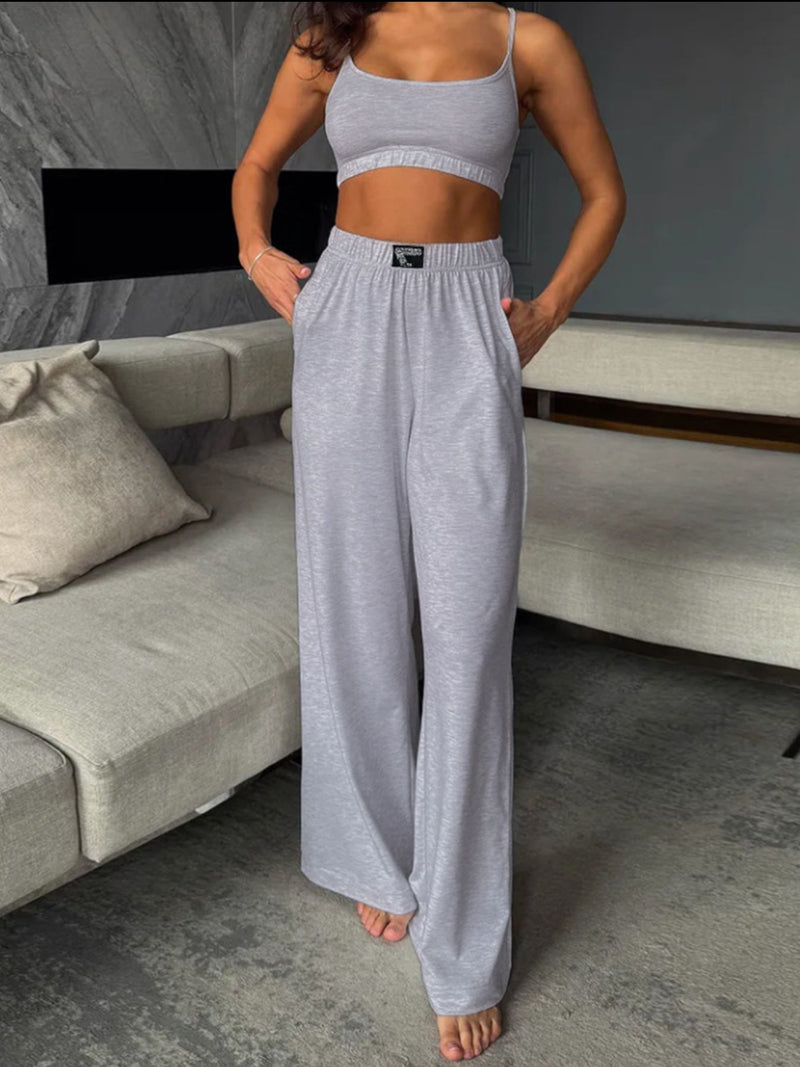 Scoop neck cami and pants two piece set front view