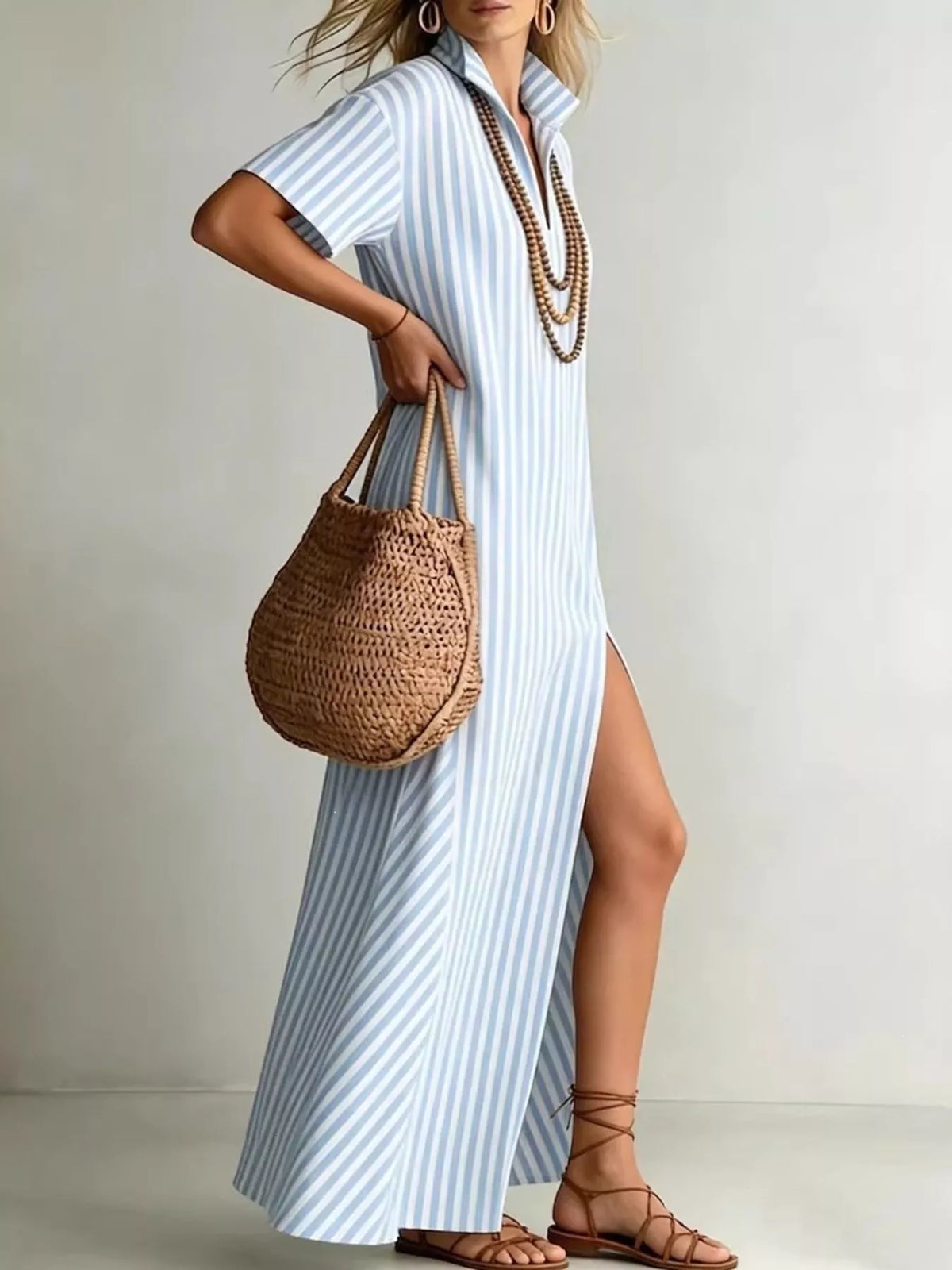 Side slit detail on striped maxi dress