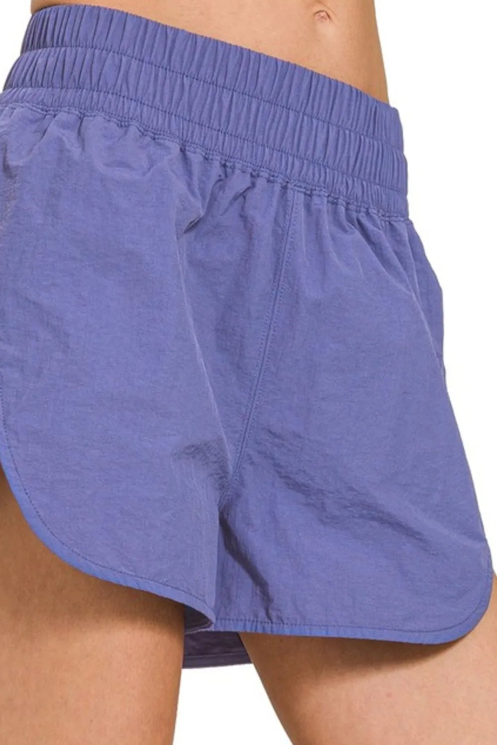 Zenana windbreaker smocked waist running shorts back view