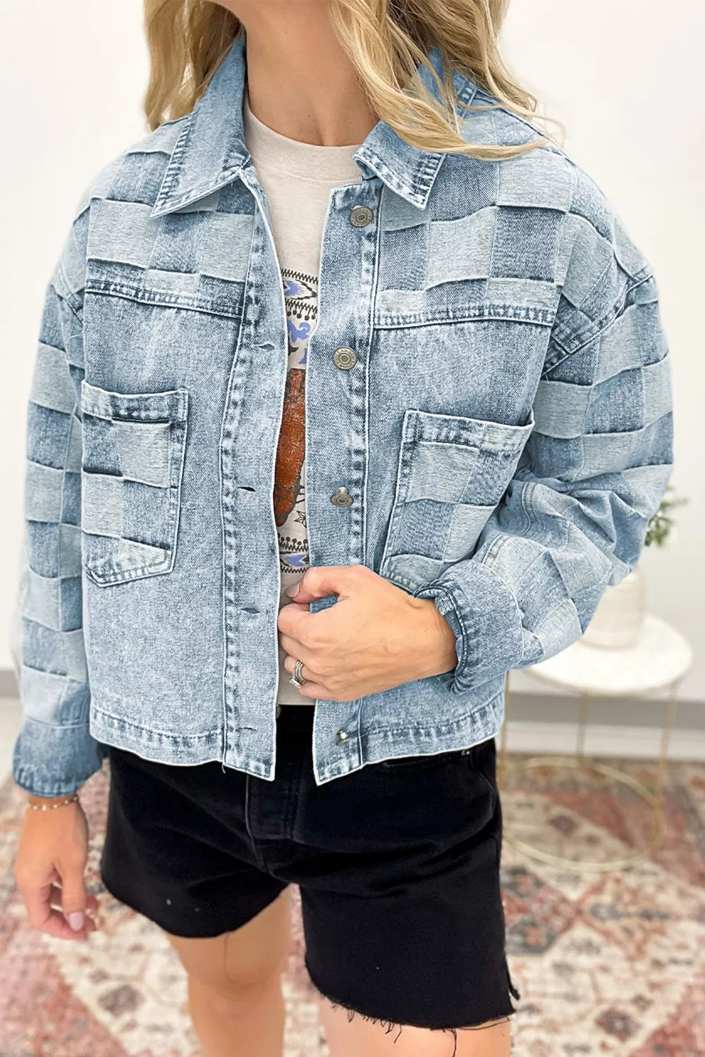 Washed Button Up Denim Jacket in Light Blue