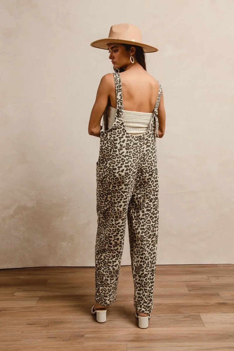 BiBi Leopard Print Adjustable Strap U Neck Jumpsuit - Fashorio