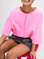 Round Neck Half Sleeve T-Shirt Pink - Fashorio