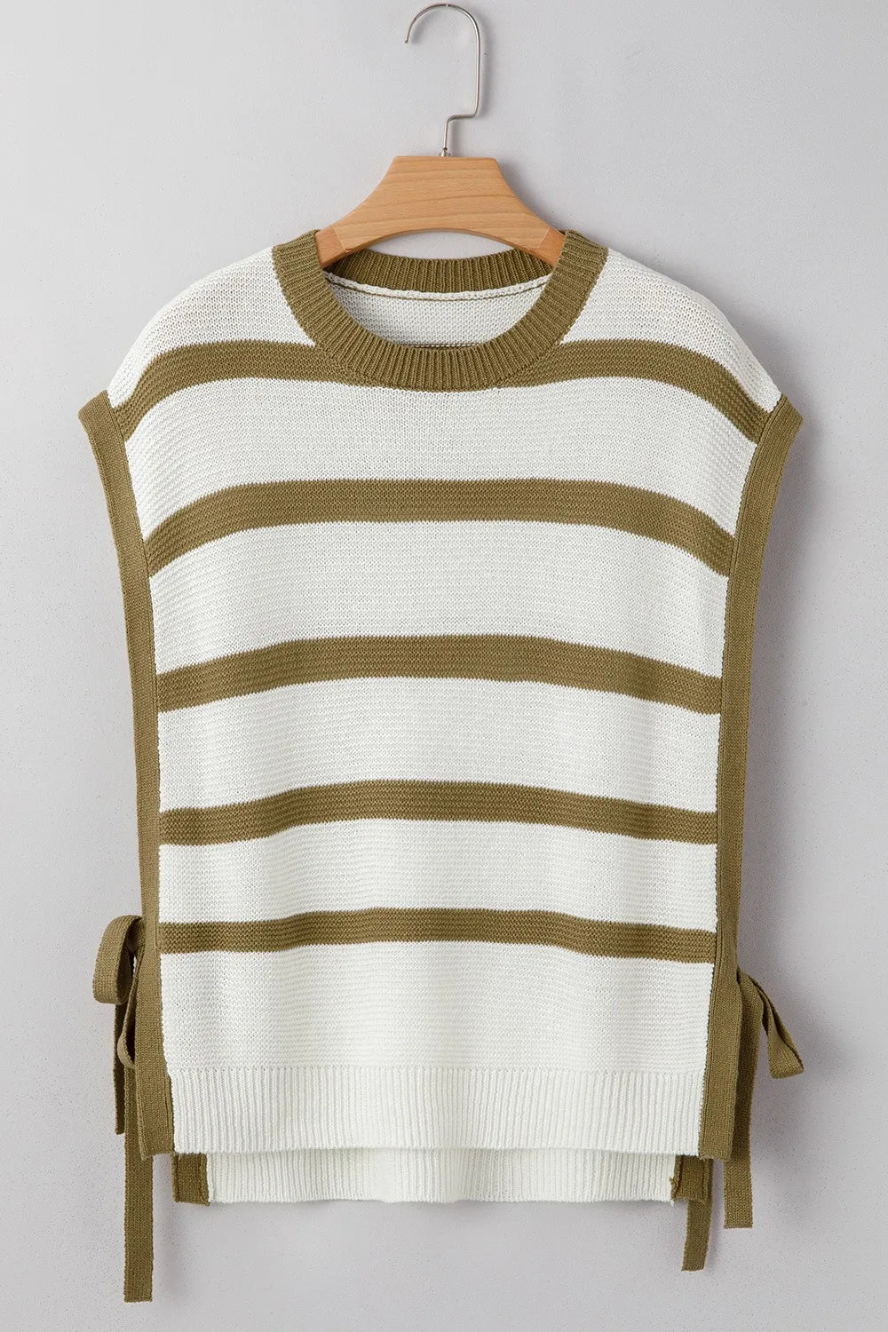 Stripe Tie Open Side Sweater Knitted Top - Fashorio
