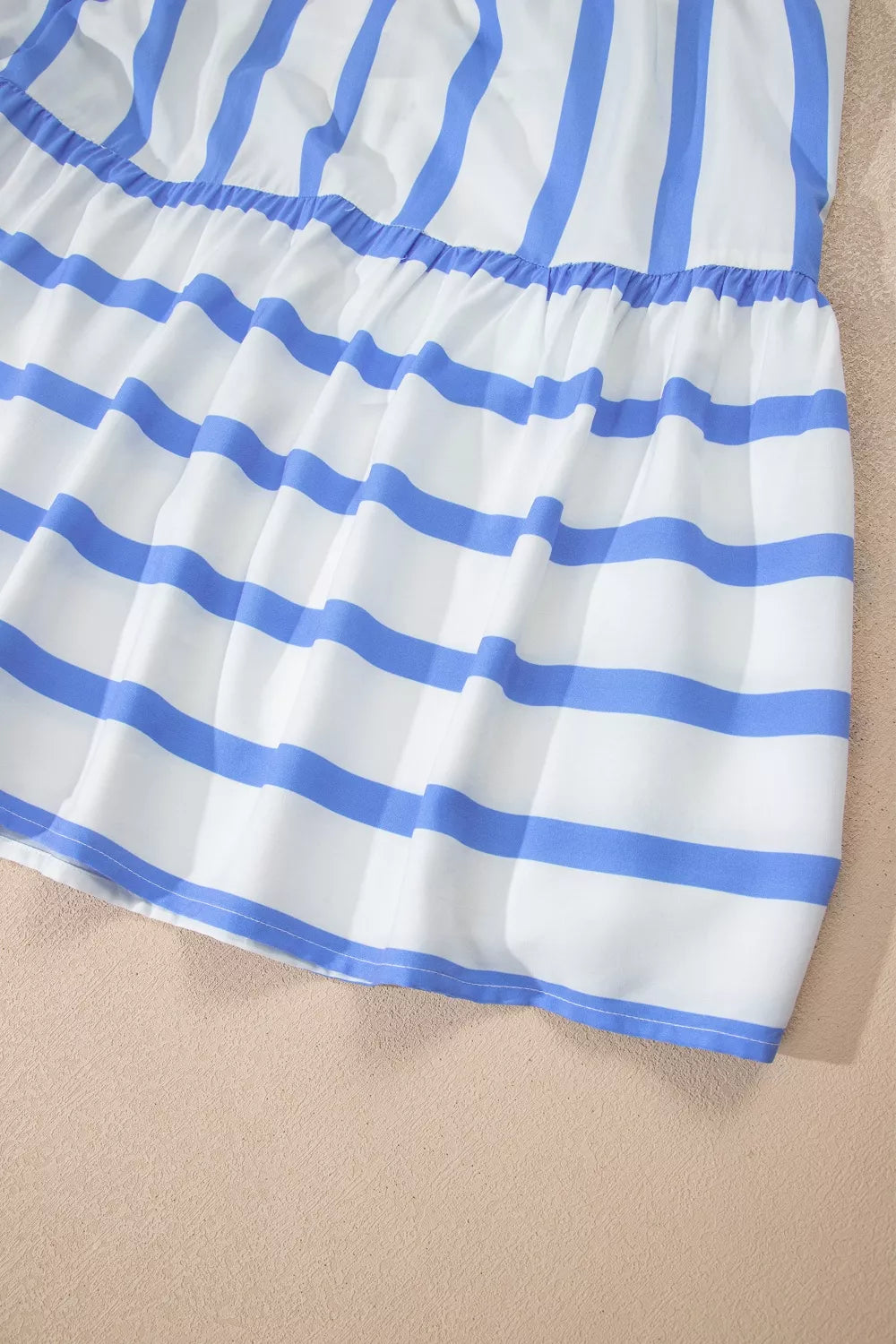 Light blue striped vacation maxi dress full outfit view