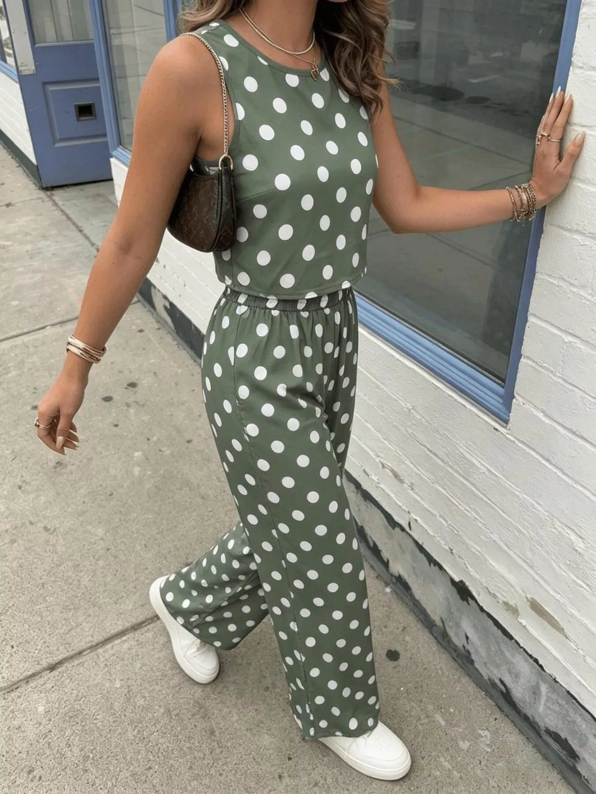 Polka dot sleeveless top detail