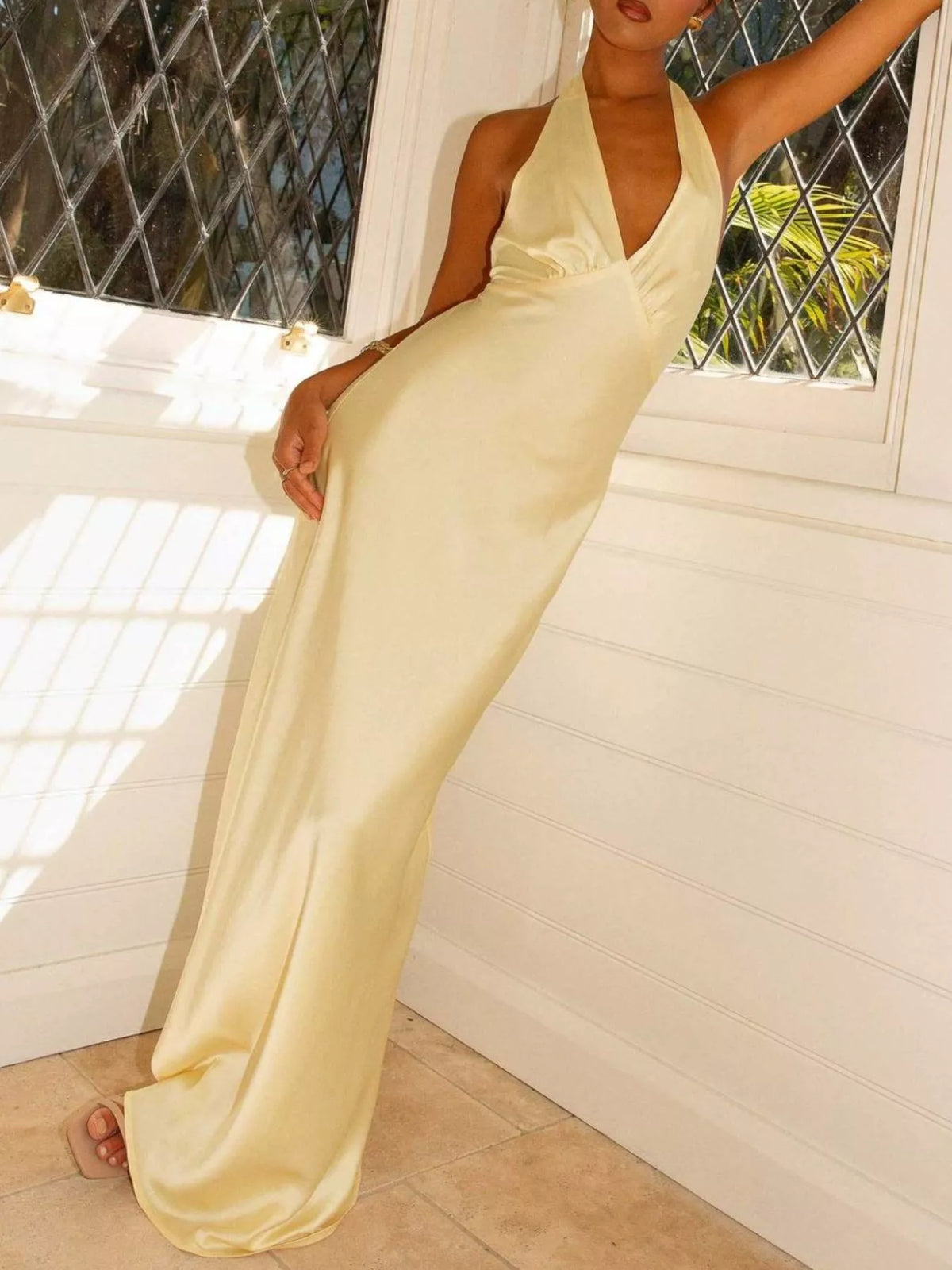 halter neck sleeveless maxi dress back view