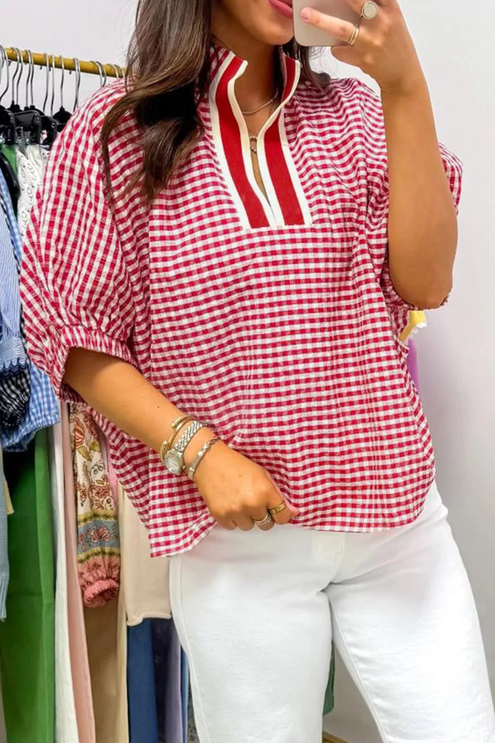 gingham half sleeve blouse styled look
