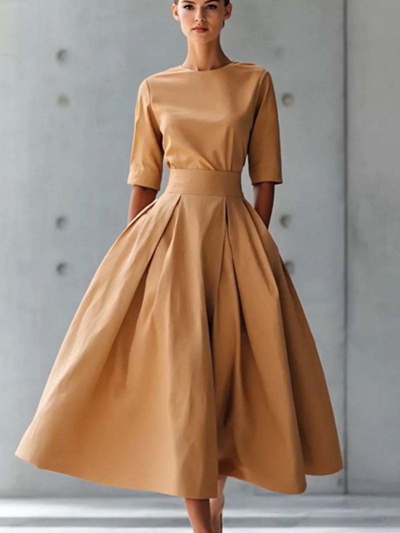round neck A line midi dress front view