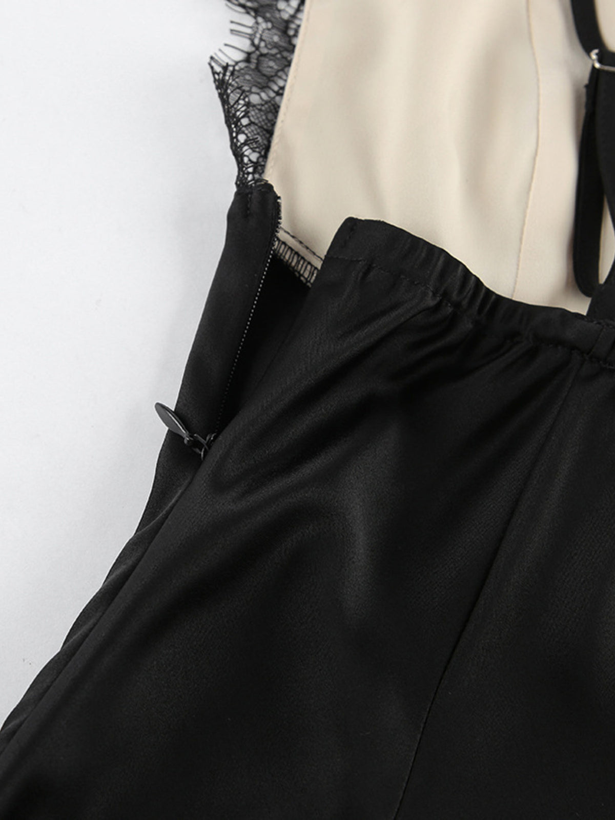 Lace trimmed adjustable strap midi dress final view