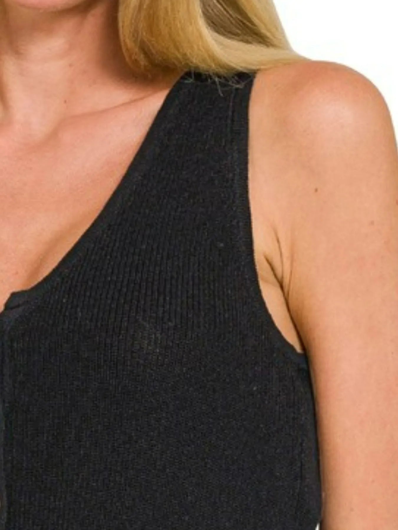 Zenana Button-up Cropped Sweater Vest - Fashorio