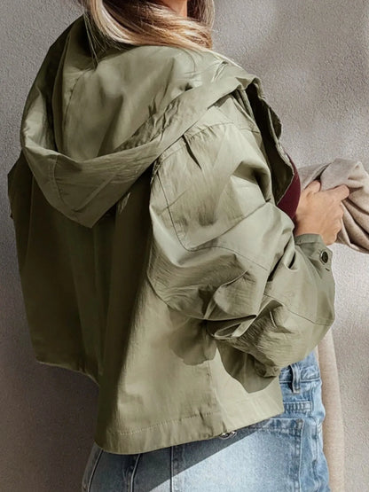 Zip Up Cropped Hooded Utility Jacket - Fashorio