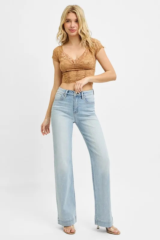 RISEN high rise straight jeans full length styling