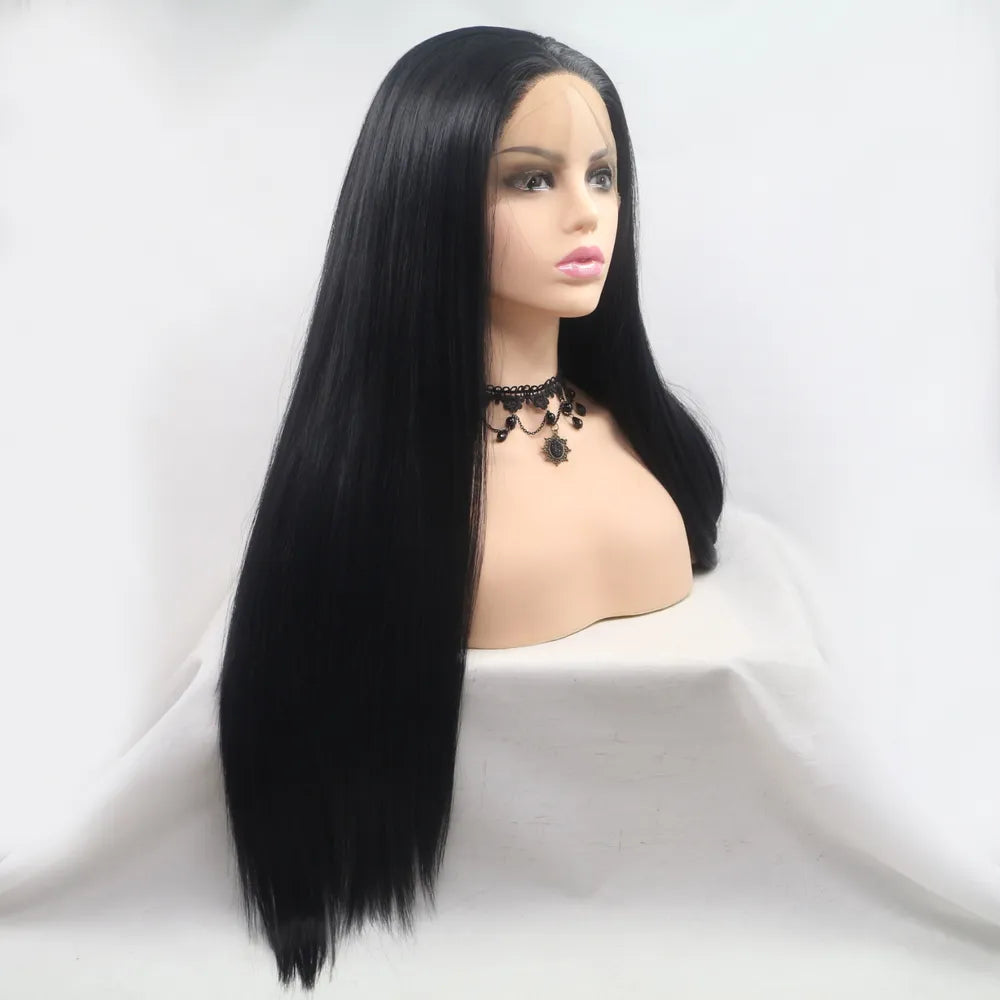 Long straight wig back view
