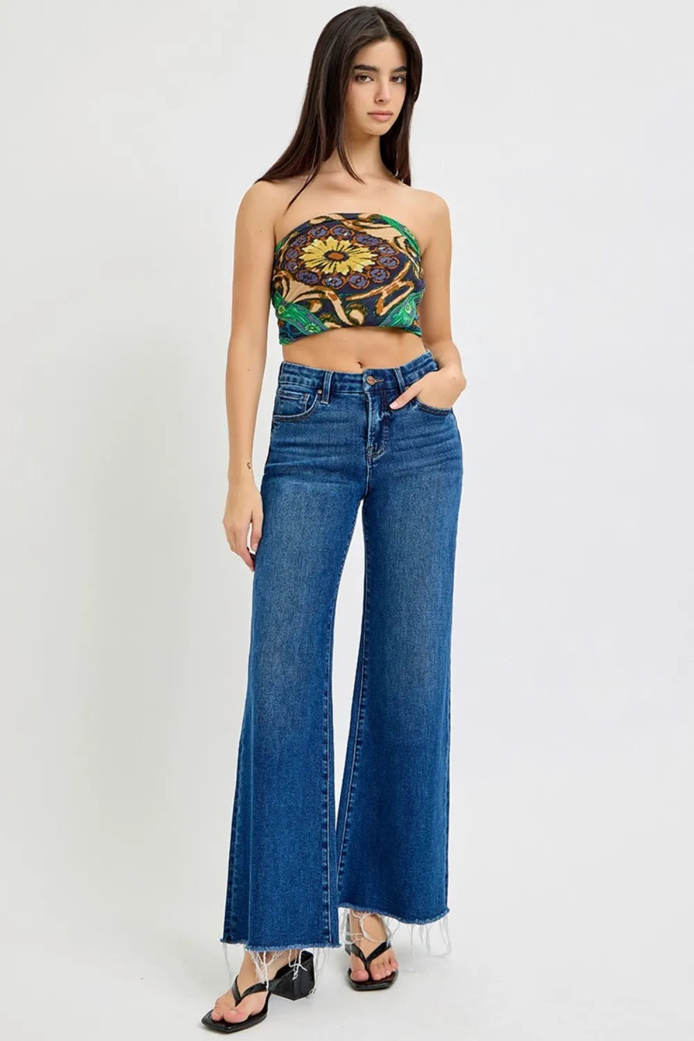 RISEN Tummy Control High Rise Wide Leg Jeans - Fashorio