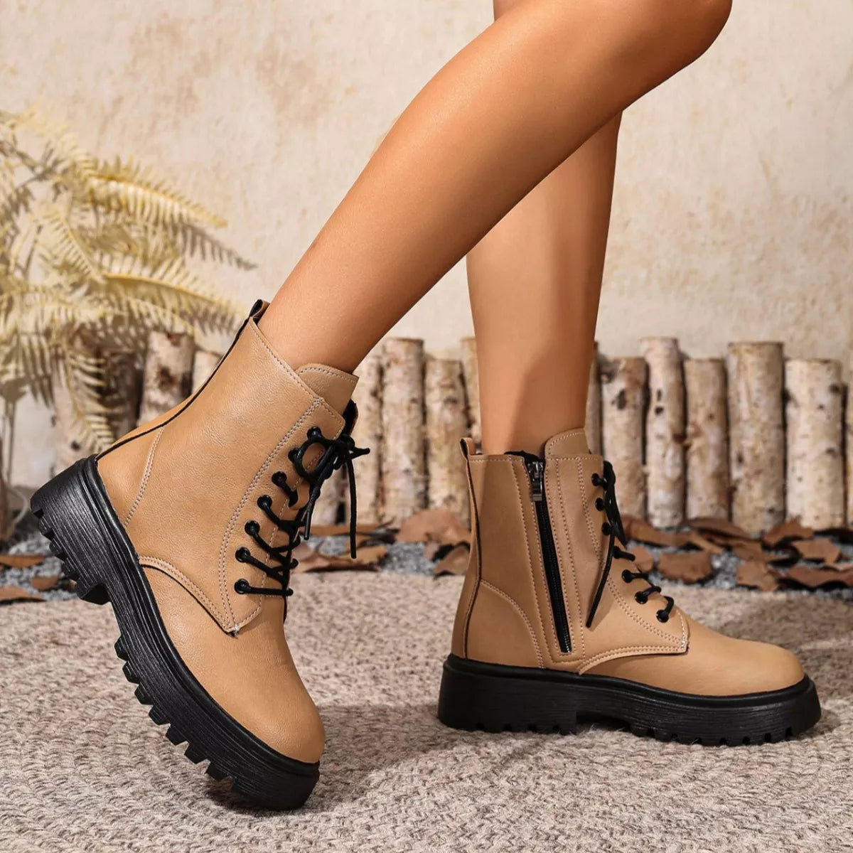 Combat boots styled on model