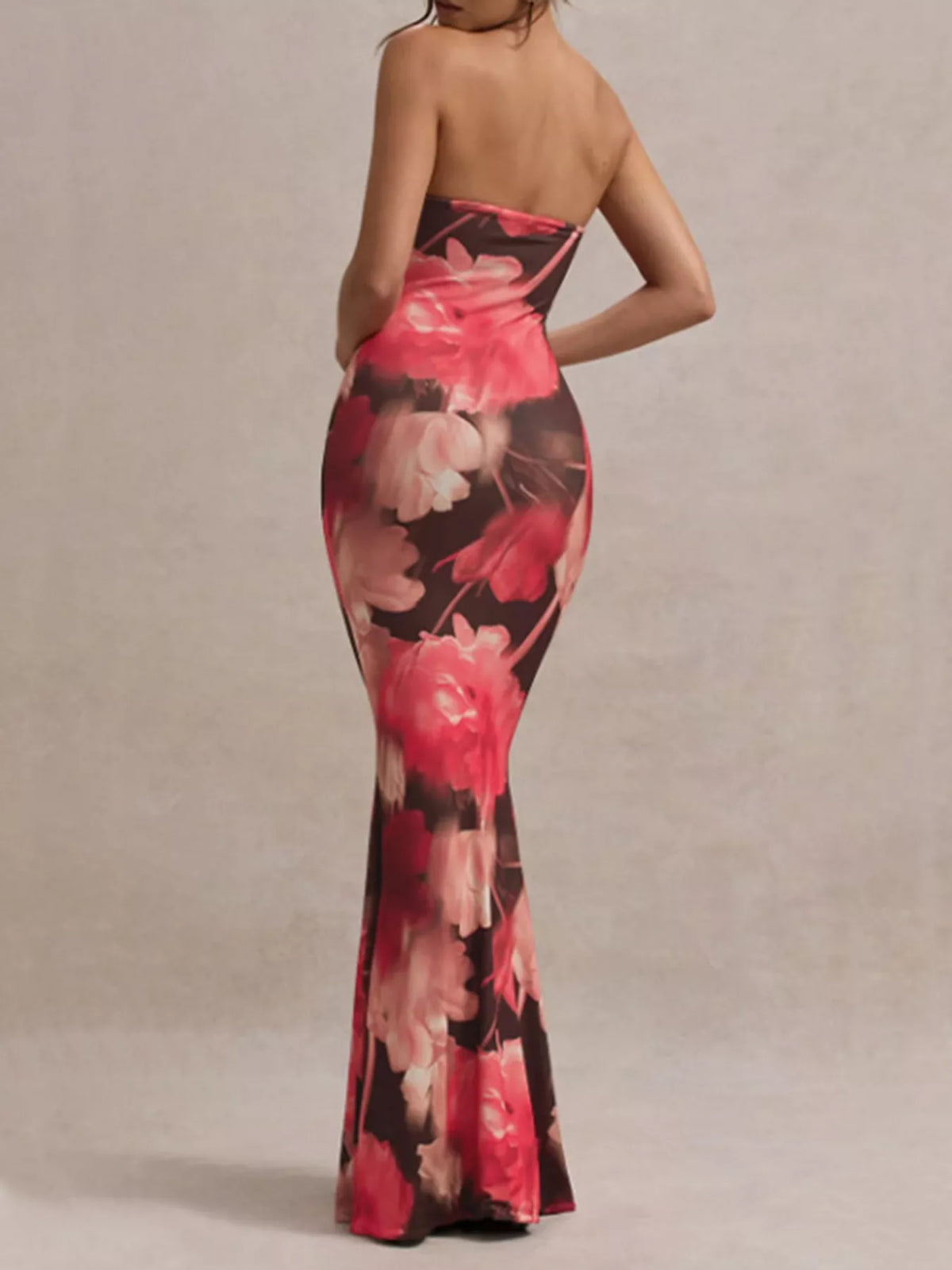 strapless tube bodycon maxi dress detail view