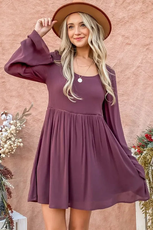 Back Lace Button Down Detail Bell Sleeve Dress side view