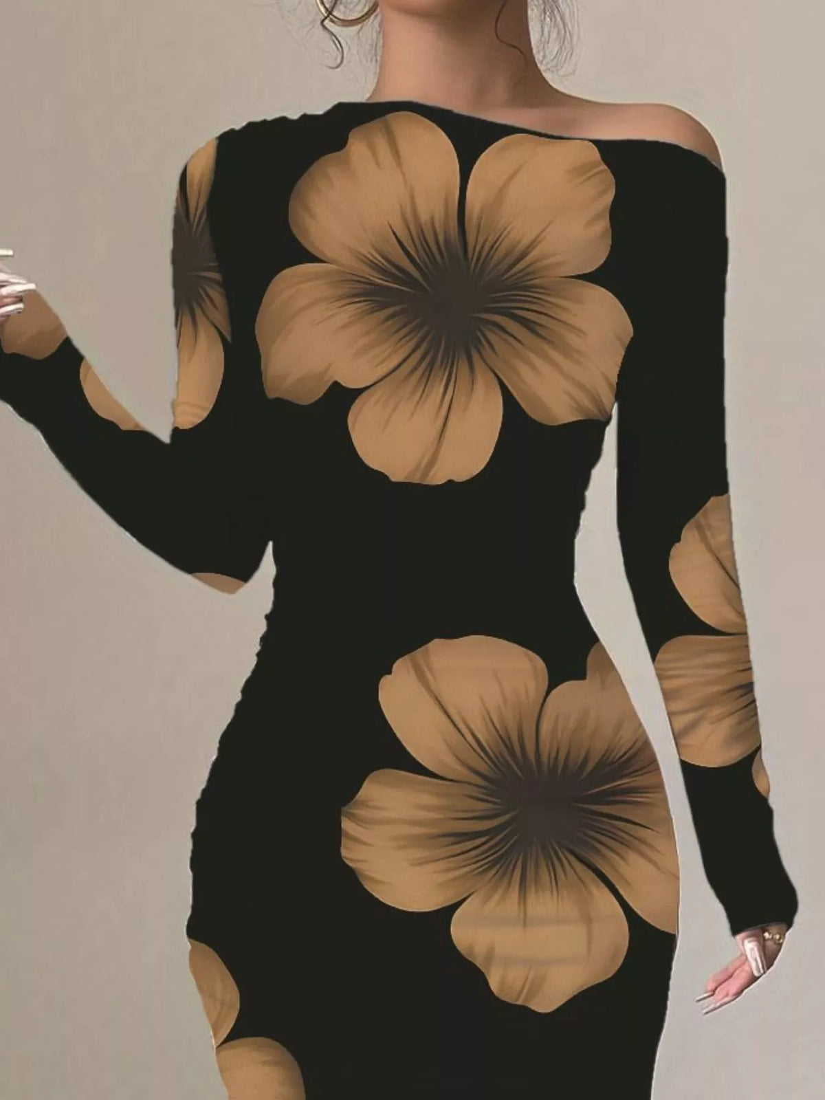 One shoulder ruched bodice detail