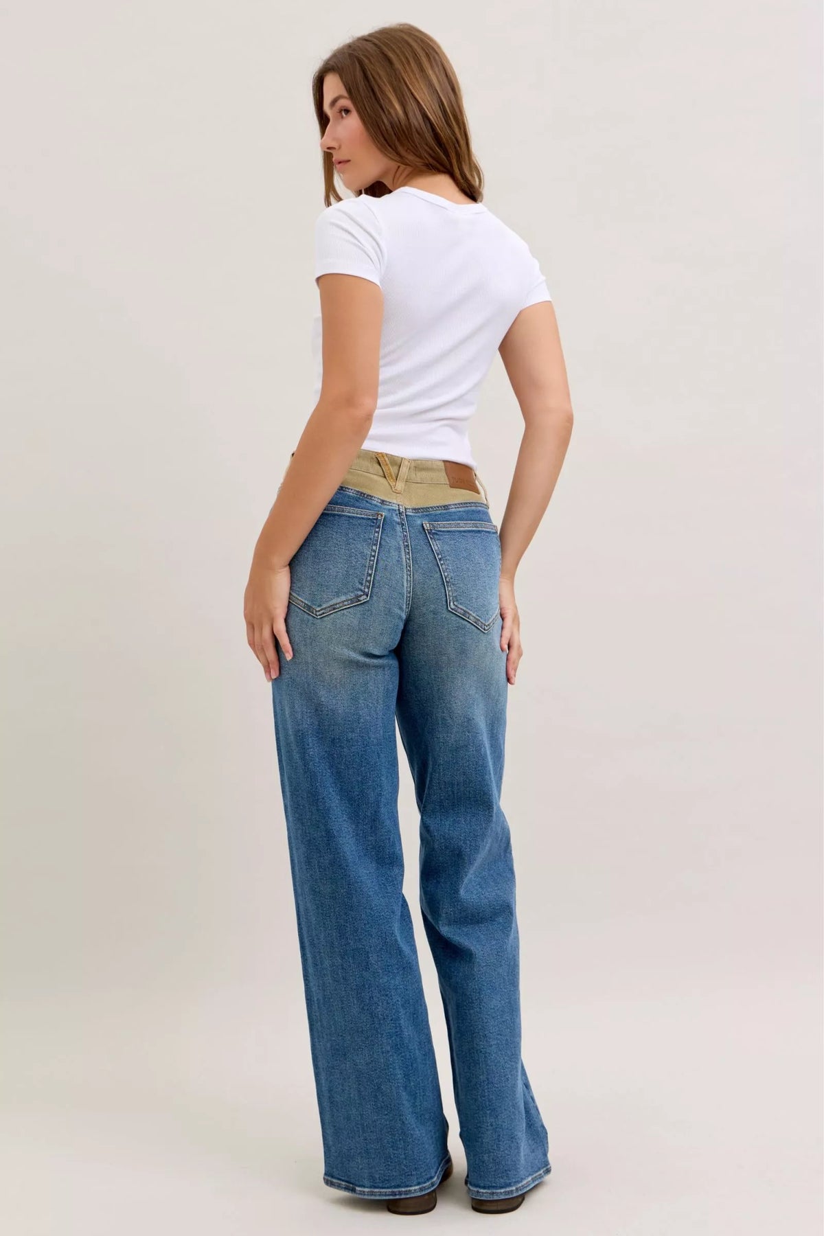 Judy Blue corduroy waist column jeans pocket detail