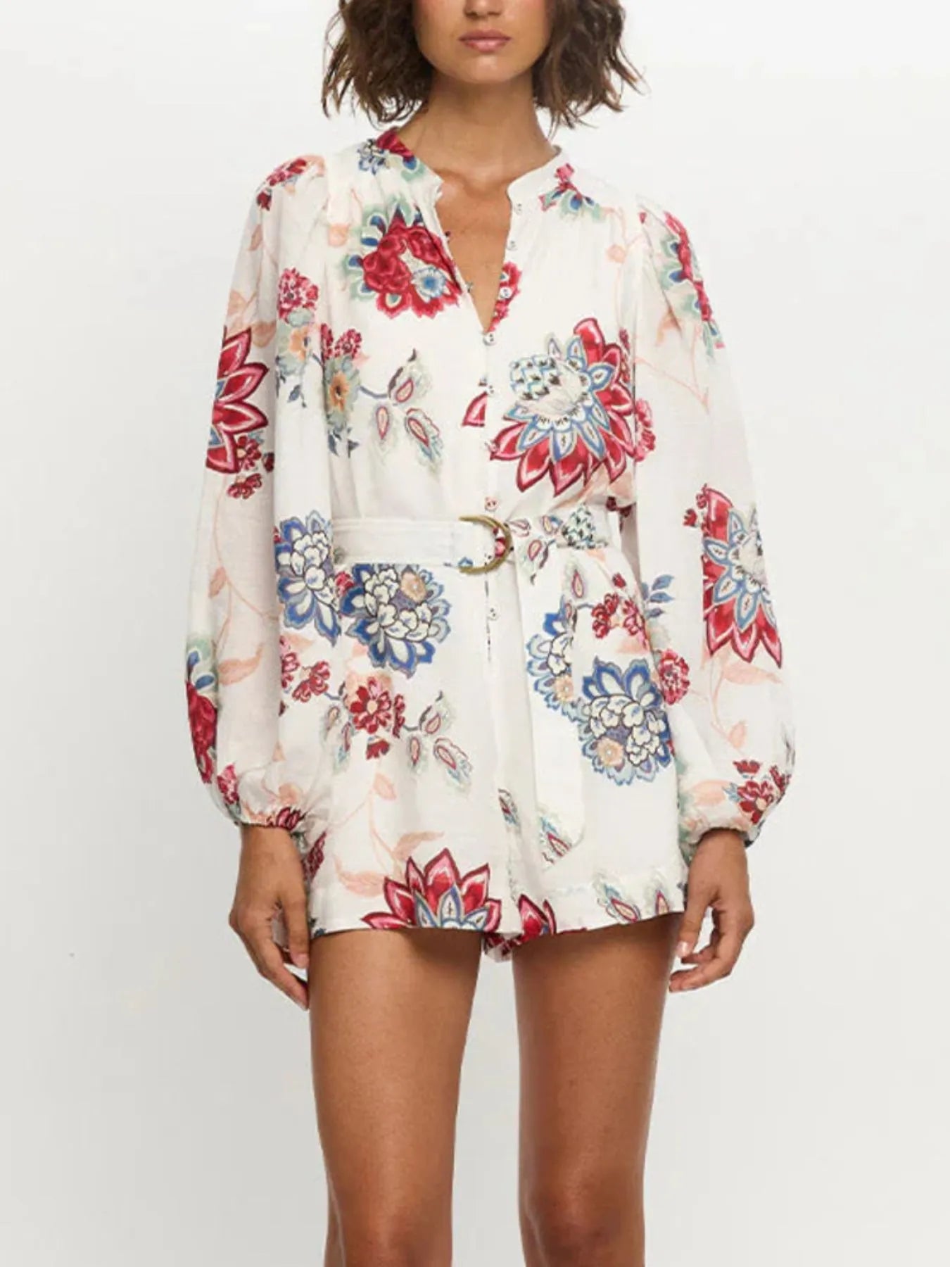 Floral Print Long Sleeve Romper - Fashorio