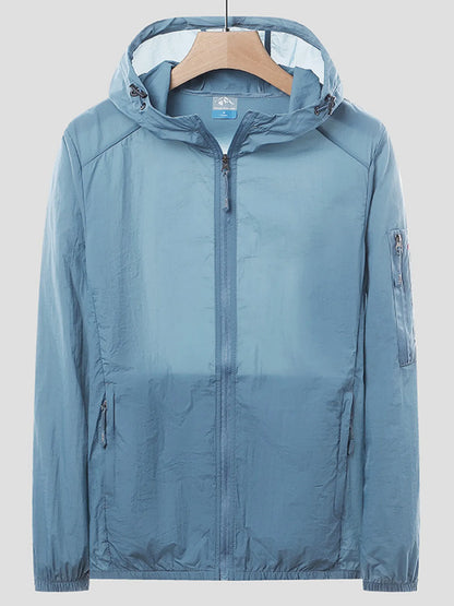 Men's Plus Size Zip Up Long Sleeve Hooded Jacket Light Blue - Fashorio