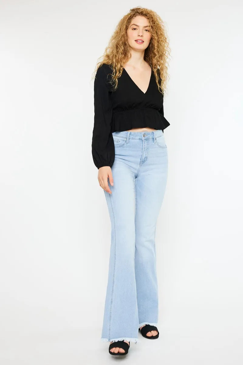 High rise flare jeans full length styled