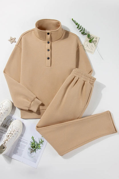 Half Snap Turtleneck Top and Pants Active Set - Fashorio