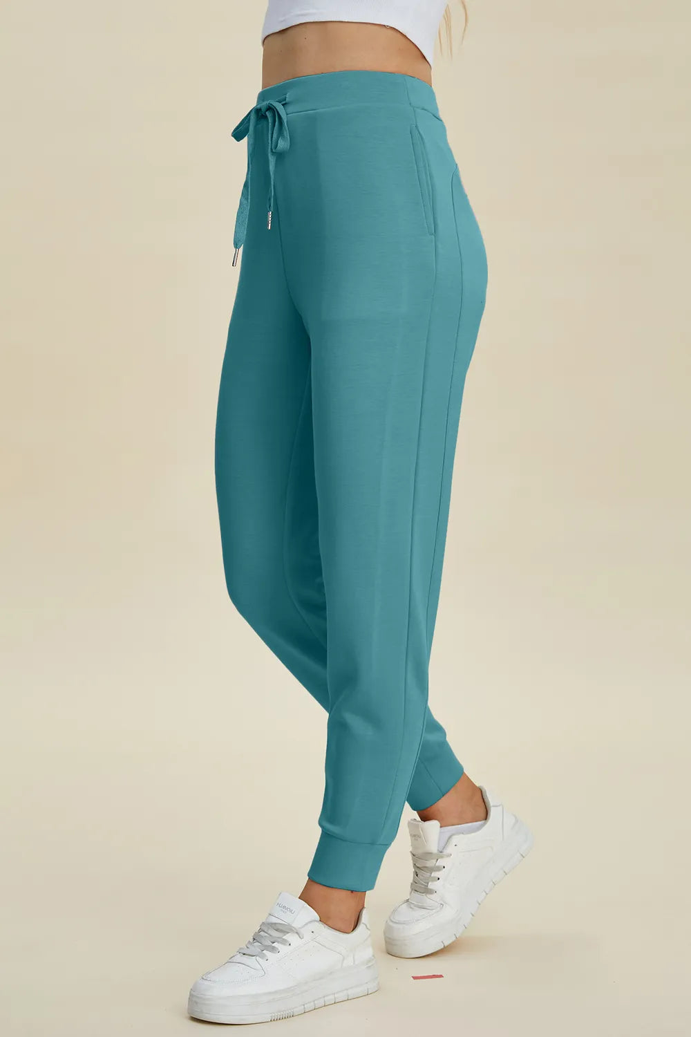 High waist drawstring scuba joggers full length styling