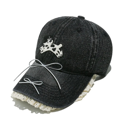 Dog Bow Adjustable Baseball Cap Black One Size - Fashorio