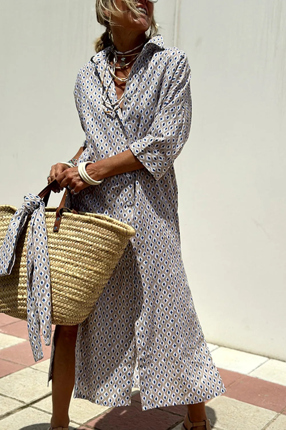 Three quarter sleeve shirt dress full view