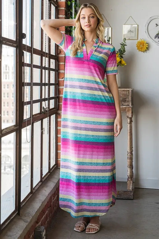 Striped Short Sleeve Maxi Tee Dress Plus Size, view 6