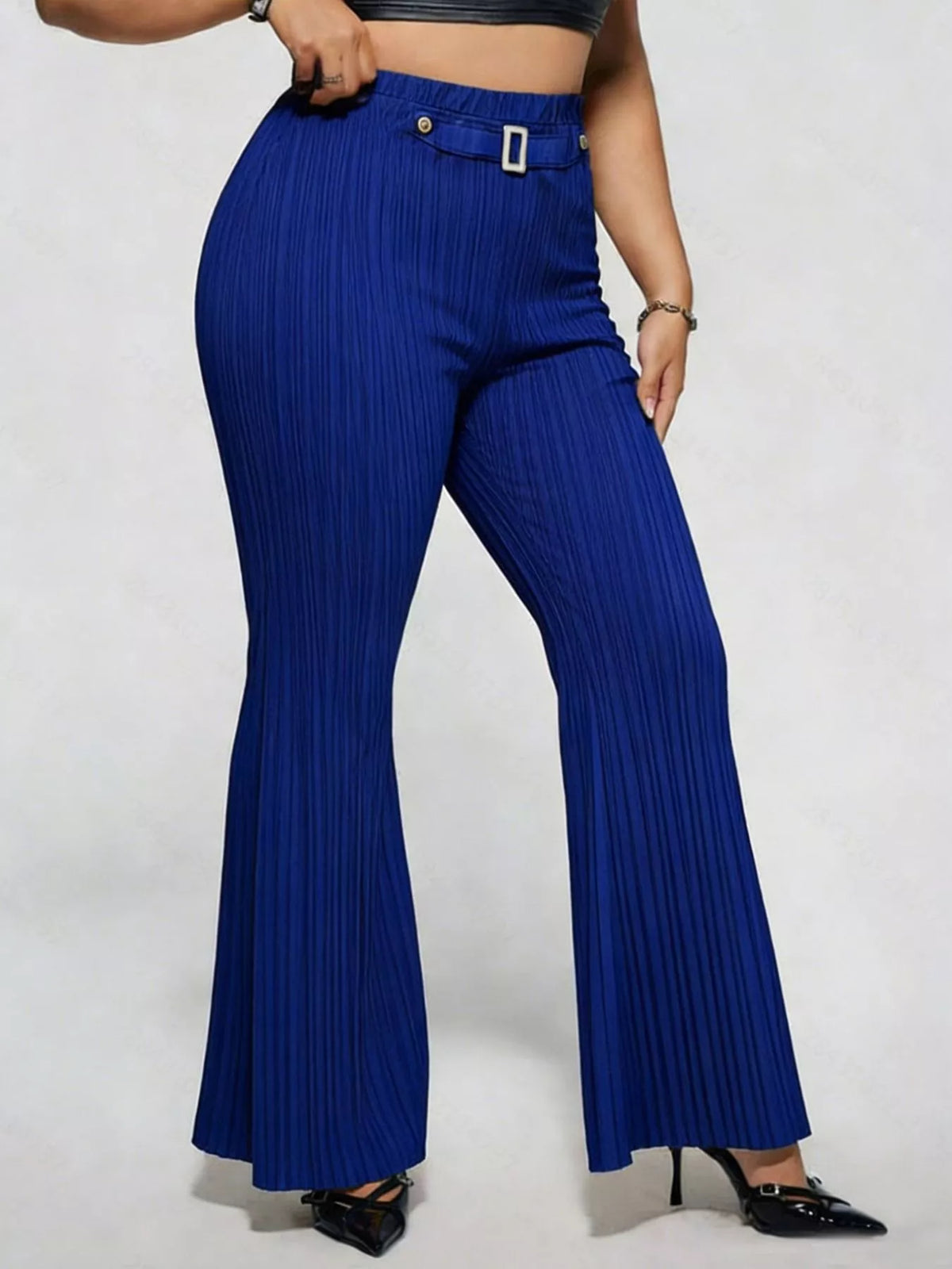 Plus size high waist flare pants, close up